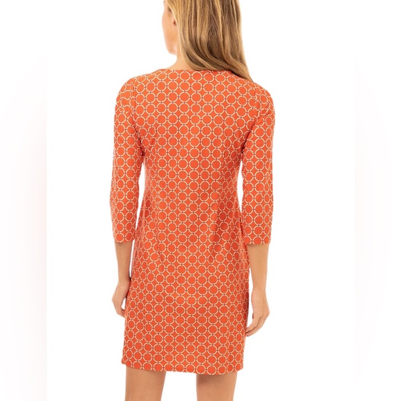 LN Jude Connally Sabine Geo Gircle Paprika Gold Button 3/4 Sleeve Mini Dress. XS - Picture 2 of 15